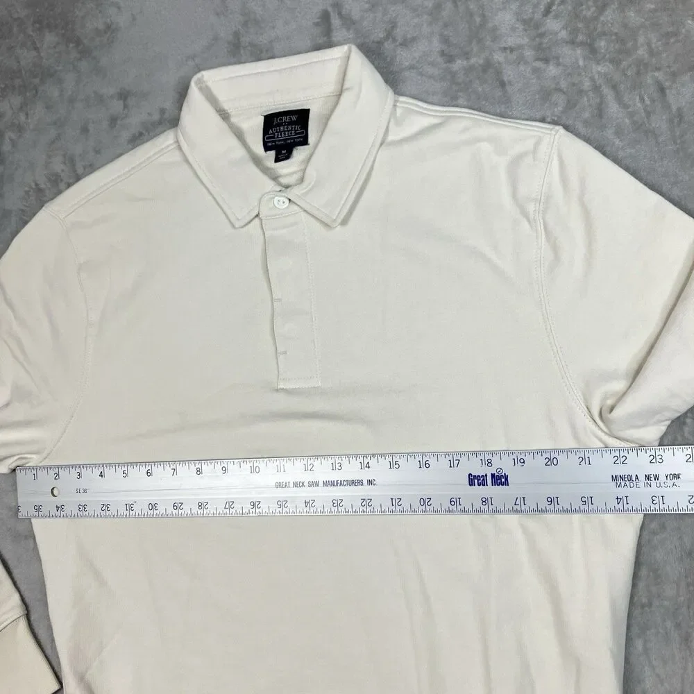 J Crew Polo Rugby Pullover Sweatshirt Mens M Cream Fleece Cotton Preppy BW510‎